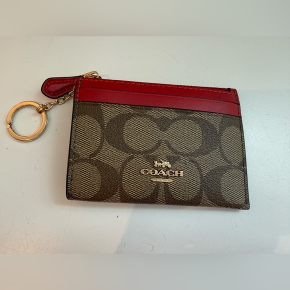Coach Accessories - Coach Signature Brown and Red Card Holder